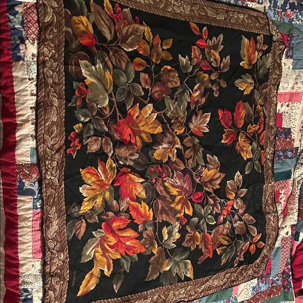Vintage Bill Blass 100% Silk Scarf, Autumn Leaf 33”x33”